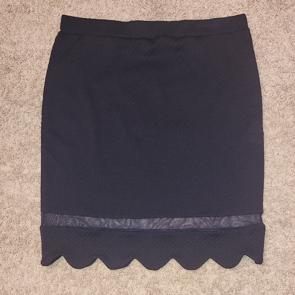 Plus Size Elegant Navy Scalloped Skirt